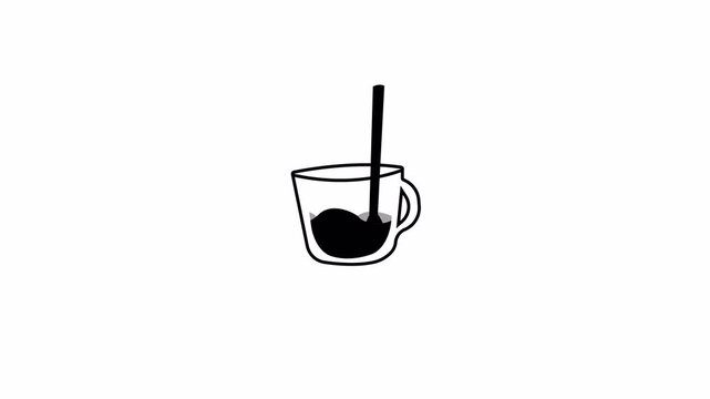 Minimalist Coffee Cup Animation with Stirring Straw and Liquid Ripple on White Background 4k video animation seamless loop