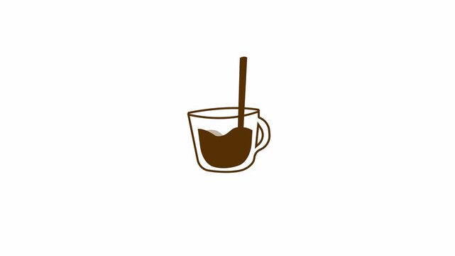 Minimalist Coffee Cup Line Art Animation with Straw and Rippling Liquid 4k video animation seamless loop