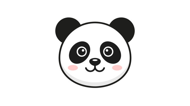 A cute illustration of a panda bear face with rosy cheeks and big eyes appears smiling