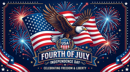 Naklejka premium American eagle soars with usa flag on fourth of july celebrating freedom