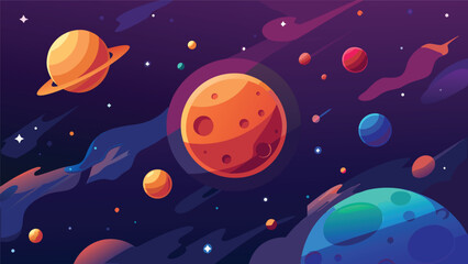 Fototapeta premium Abstract digital space background featuring multiple planets and orbiting celestial bodies sci fi universe astronomy illustration celestial background colorful exploration interstellar