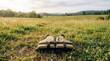 Fototapeta premium Robotic Lawn Mower Operating in Green Field Landscape.