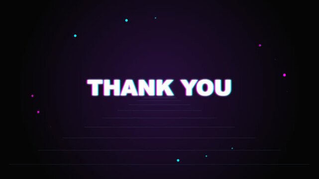 Thank You text animation with floating neon particles and grid lines