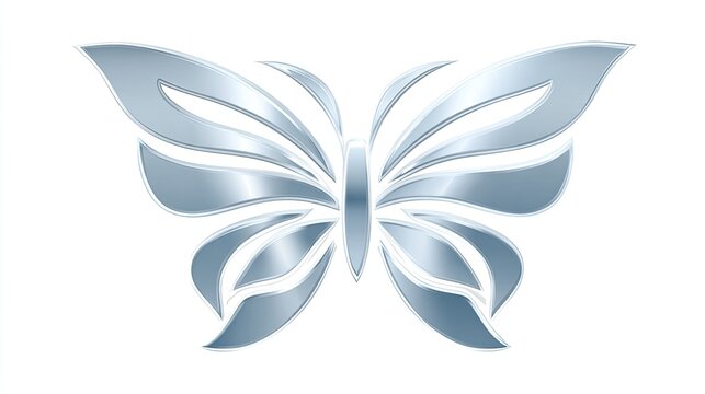 Stylized abstract insect with metallic silver wings featured against a white background
