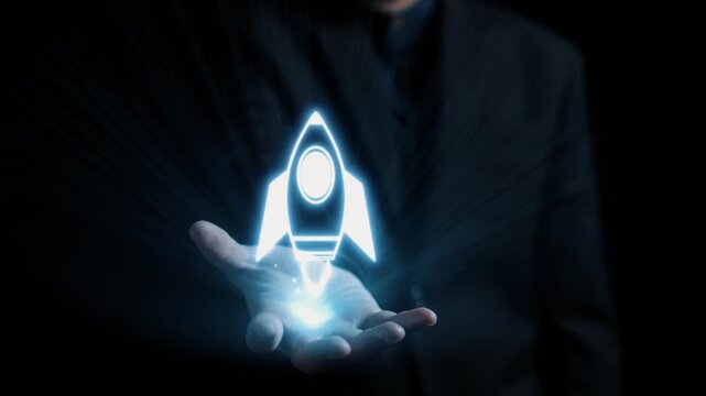 A futuristic digital rocket graphic signifies innovation and growth in business. The image captures the essence of strategy and motivation in a professional setting. Qubit