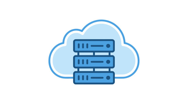 Cloud computing icon with server racks inside a blue cloud outline