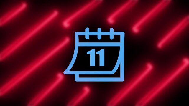 Light blue calendar icon vector showing day 11 on a dark background with red neon lines for event countdown and deadline reminder template