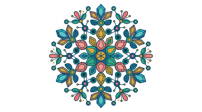 Colorful Mandala Flower Pattern, Geometric Floral Design, Abstract Art