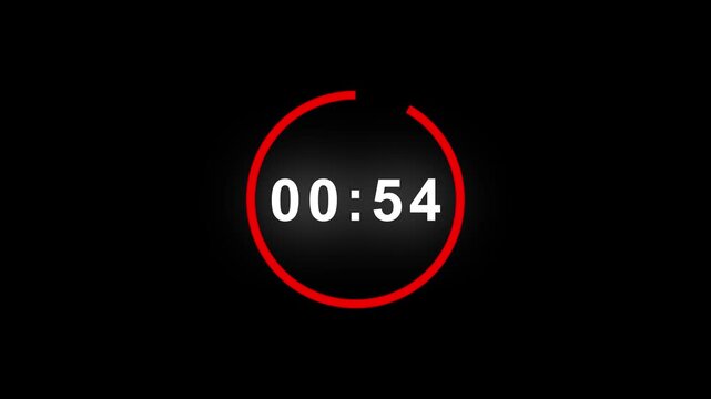Abstract timer for one minutes countdown with reflection countdown animation on a black background. Ds digital  font number animation