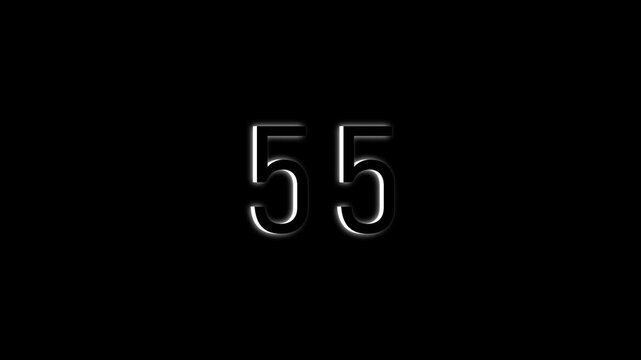 Abstract timer for one minutes countdown with reflection countdown animation on a black background. Ds digital  font number animation