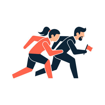 Woman Running From Man With Flag.