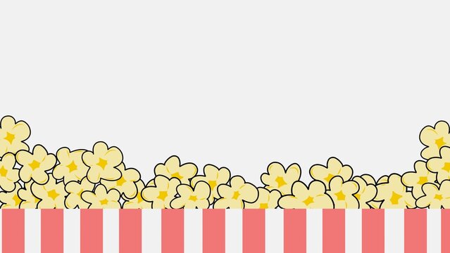 Popcorn Border Background. Colorful border of popcorn and movie snacks. Cinema themed decorative border with popcorn. Cartoon movie banner. Popcorn template decorative