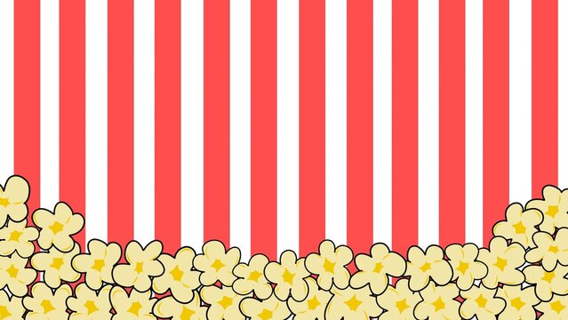 Popcorn Border Background. Colorful border of popcorn and movie snacks. Cinema themed decorative border with popcorn. Cartoon movie banner. Popcorn template decorative
