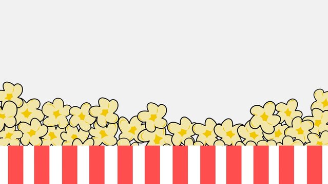 Popcorn Border Background. Colorful border of popcorn and movie snacks. Cinema themed decorative border with popcorn. Cartoon movie banner. Popcorn template decorative