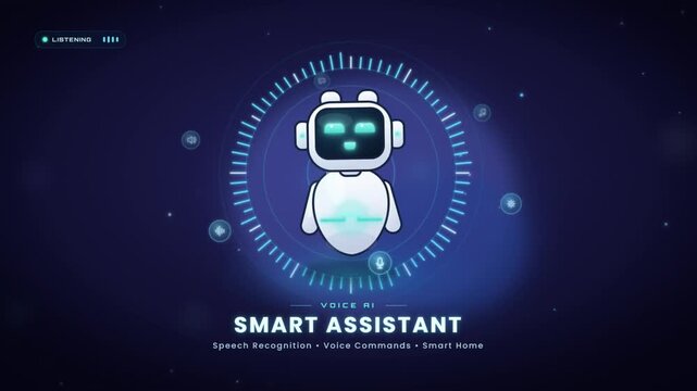 Voice AI smart assistant robot with audio waveform for speech recognition and smart home control