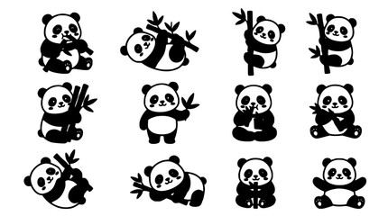 Panda Character Set of Nine Cute Stylized Cartoon Illustrations with Varied Poses and Playful Expressions for Kids © BundleNinja