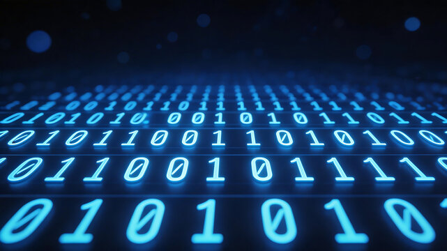 Binary code numbers on digital screen