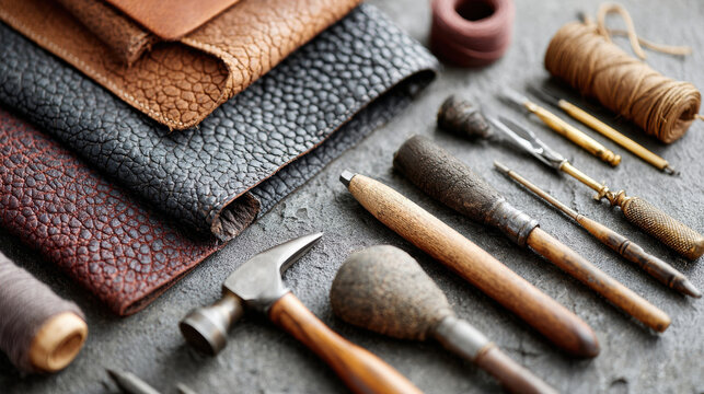 Documentary storytelling of leather crafting tools and materials with brand quality in creative workshop setting