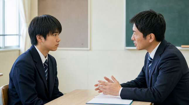 進路面談をする先生と生徒　Japanese student taking career counseling
