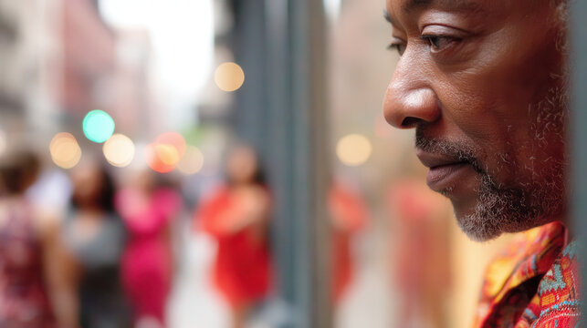 Thoughtful man in colorful clothing reflects on life in documentary style storytelling brand image capturing emotion and depth