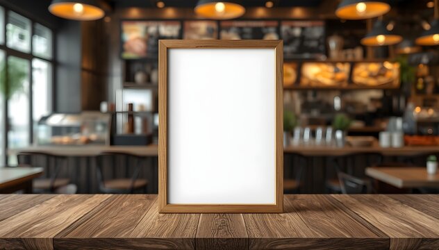 Empty Wooden Frame Mockup in Cafe Interior