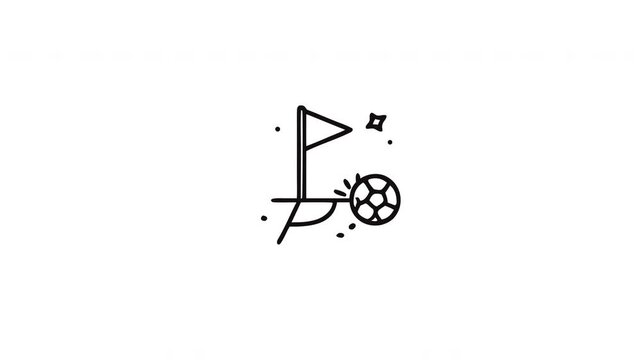 Soccer Ball Outline Icon With Field Corner Flag In Flat Vector Style Animation