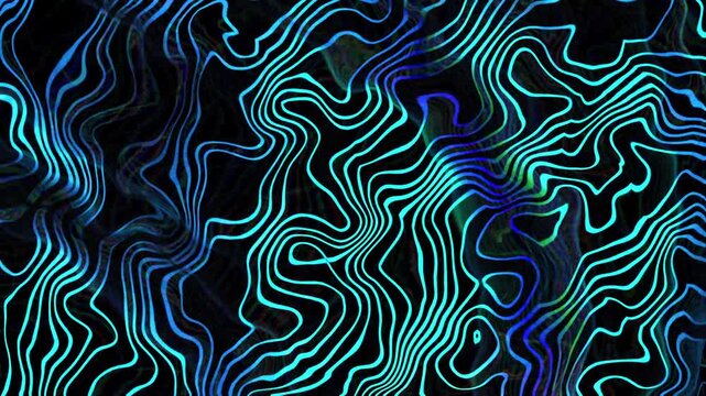 Abstract neon blue contour lines weave dynamically, creating depth, motion, and topographic-like patterns.
