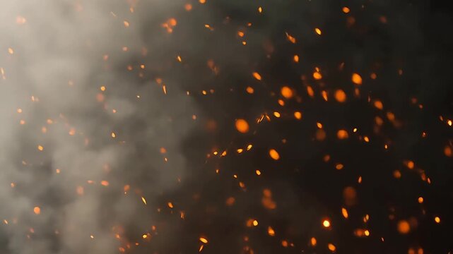 Glowing embers and sparks rising through dark smoke in a fiery atmosphere