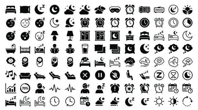 Comprehensive collection of sleep and rest related icons with nightmare insomnia relaxation lifestyle wellness