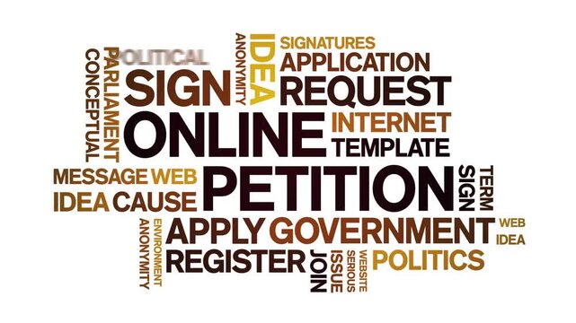 Online Petition animated word cloud-text design animation tag kinetic typography seamless loop.
