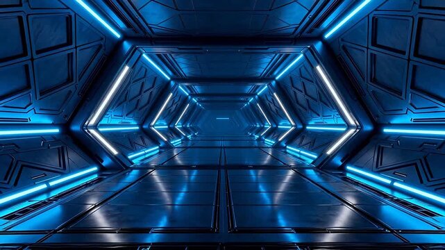 Futuristic corridor with blue lights