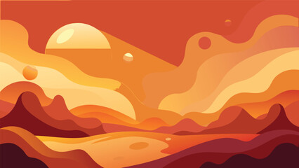 Abstract alien planet landscape with orange hued sky and moons landscape mountains abstract celestial illustration atmosphere universe background wallpaper creative astronomy exploration © MAX