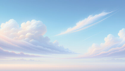 Obraz premium Soft fluffy clouds in a clear blue sky during a peaceful sunny day.