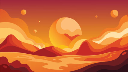 Surreal alien desert landscape with large moon and distant planets landscape mountains celestial illustration universe background wallpaper creative astronomy exploration imaginary © MAX
