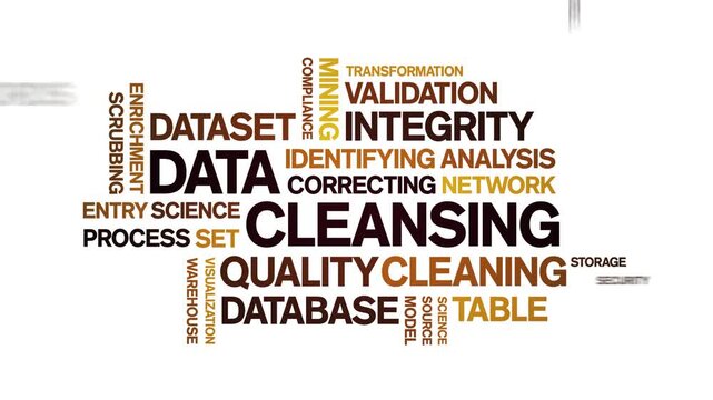 Data Cleansing animated word cloud-text design animation tag kinetic typography seamless loop.