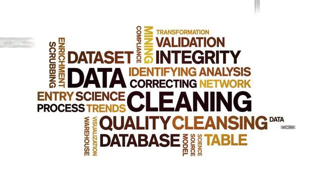 Data Cleaning animated word cloud-text design animation tag kinetic typography seamless loop.