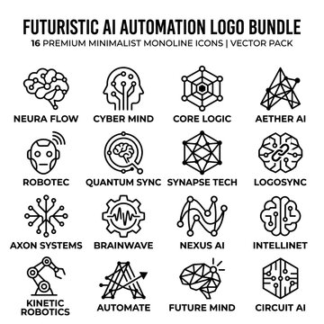 Futuristic AI Automation Logo Icons.