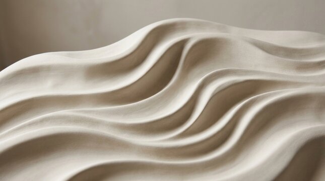 A smooth, wavy, white ceramic sculpture with undulating lines and a smooth, matte finish, placed against a neutral background.