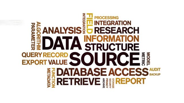 Data Source animated word cloud-text design animation tag kinetic typography seamless loop.