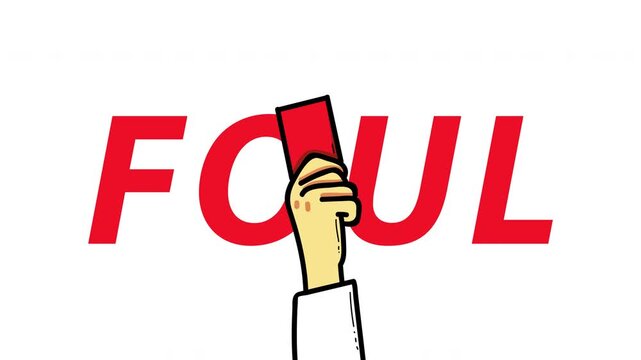 Referee Showing Red Card with Foul Text Animation for Soccer Football Penalty Concept