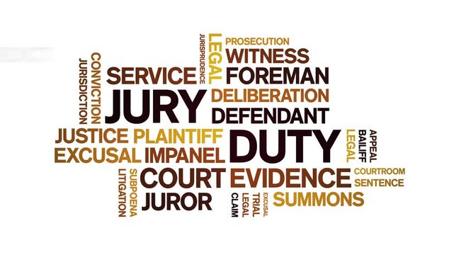 Jury Duty animated word cloud-text design animation tag kinetic typography seamless loop.
