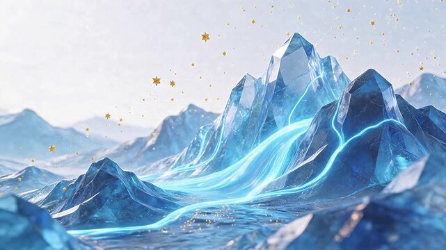 Blue crystal mountains with glowing lines
