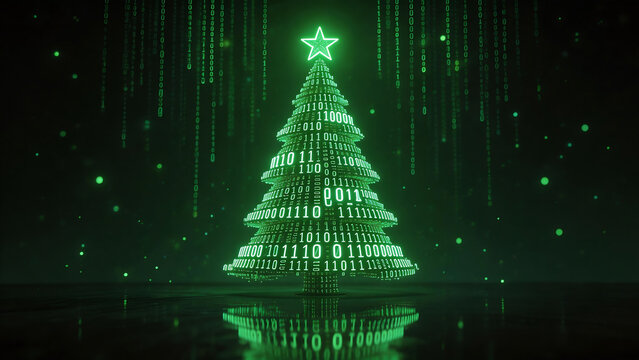 Digital Christmas tree with binary code