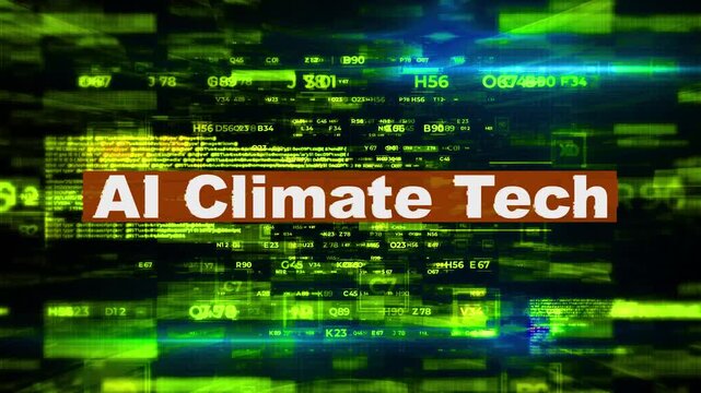 AI Climate Tech Digital Text Animation over Futuristic