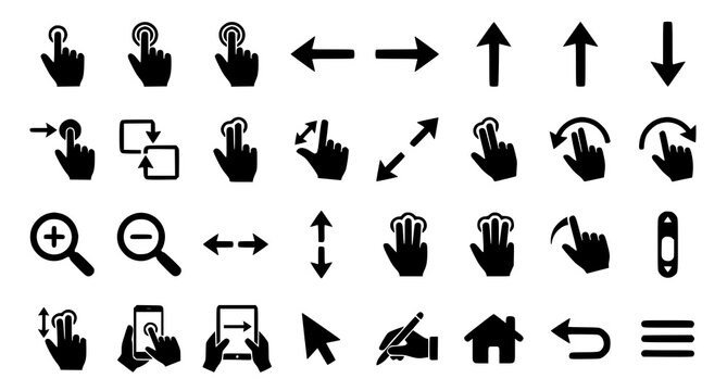Touchscreen gestures and navigation icons for user interface design and mobile app development