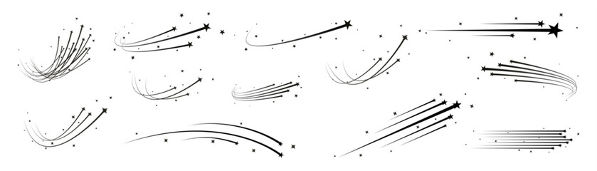 Set of hand-drawn vector motion trail lines and dynamic speed effects in black ink style with illustration elements abstract handdrawn movement velocity direction © Md
