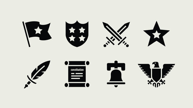 American national icons collection including flag shield swords star and eagle.