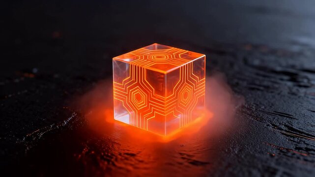 Glowing cube with circuit design