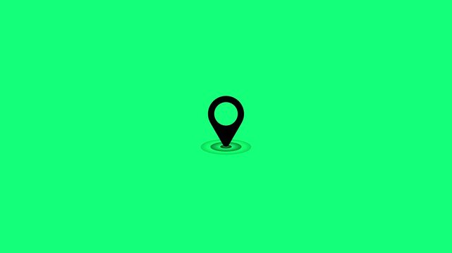 Location Pin Drop Loop Animation with Map Marker Symbol and Ripple Shadow Effect on Green Screen Background for Travel GPS and Delivery Tracking Interface Vector Motion Graphic Footage.