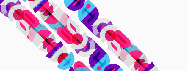 Fototapeta premium Abstract colorful text pattern. Overlapping shapes create dynamic visual effect. Bright hues dominate white background.